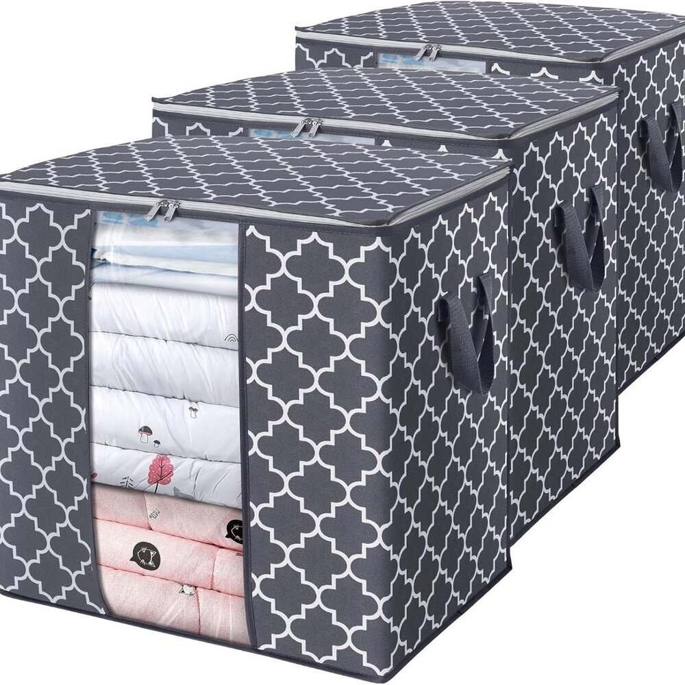 Storage Bags [3 Pack/100L] Large Blanket Clothes Organization and Storage Contai